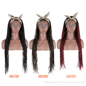 Middle Brown 34 inches Two plait wholesale Braided Wigs Long Twist Braids style synthetic hair headband wig for black women